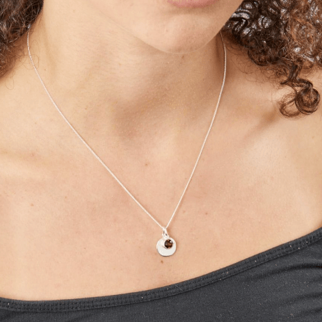 Silver Garnet Crystal Disc Necklace Pendant Gecko
