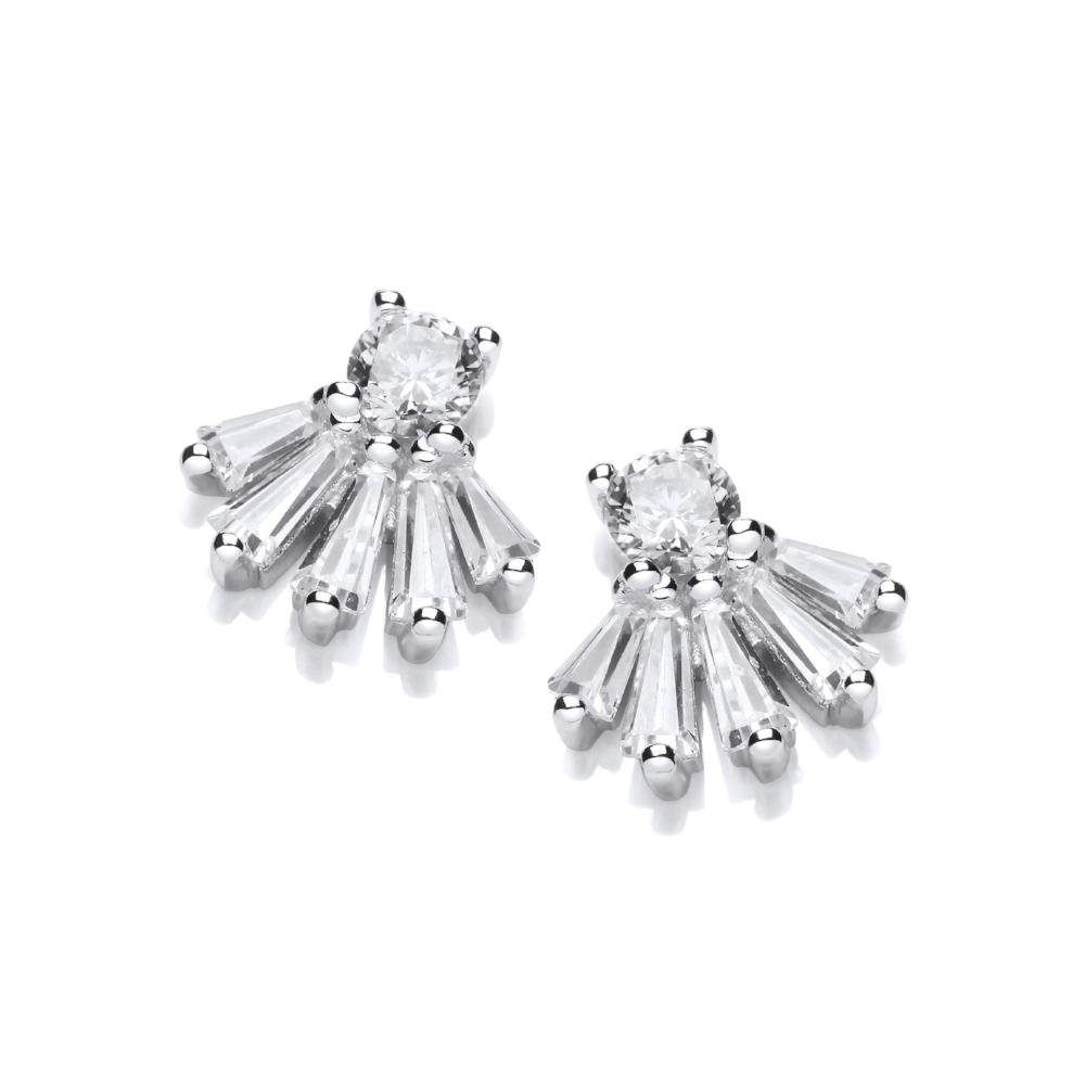 Silver cubic zirconia fan stud earrings Earrings Cavendish French