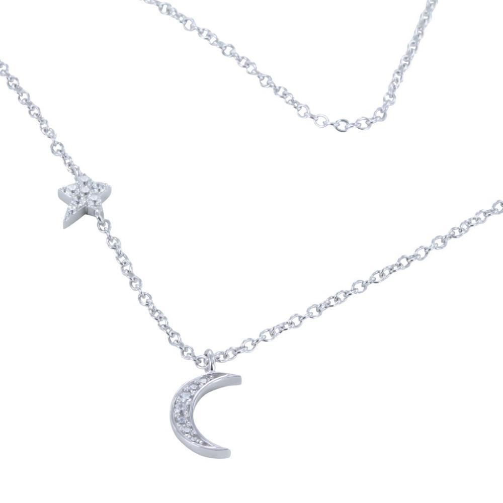 Silver cubic zirconia moon and stars necklace Necklace Reeves & Reeves   