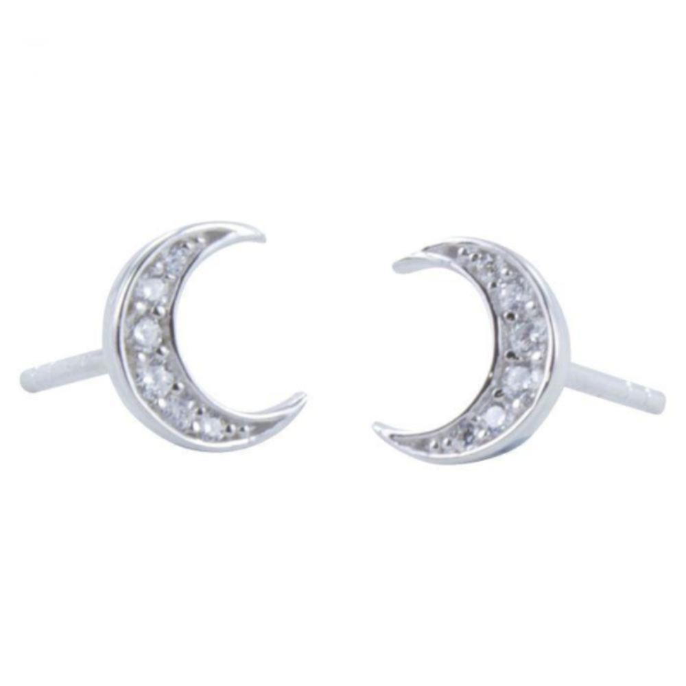 Silver cubic zirconia moon stud earrings Earrings Reeves & Reeves