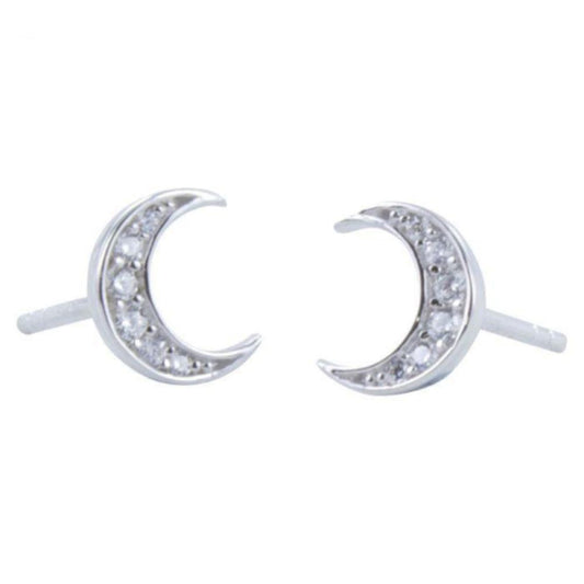 Silver cubic zirconia moon stud earrings Earrings Reeves & Reeves