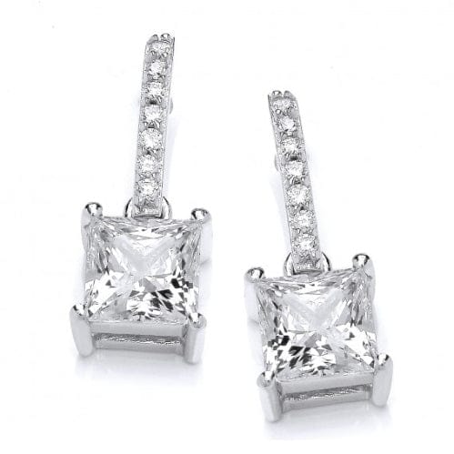 Silver cubic zirconia square claw set drop earrings Earrings Cavendish French