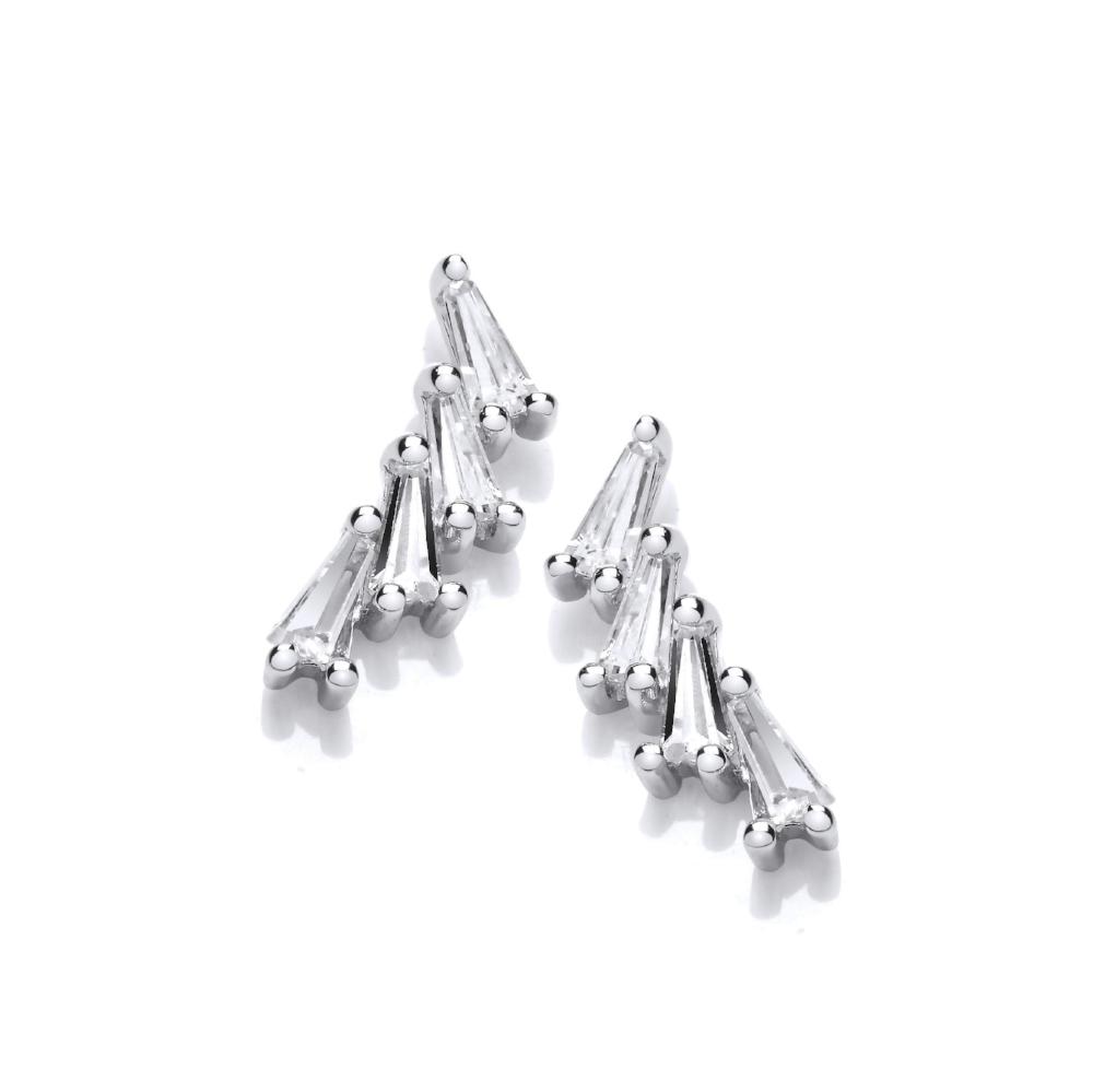 Silver cubic zirconia tapered baguette hook earrings Earrings Cavendish French