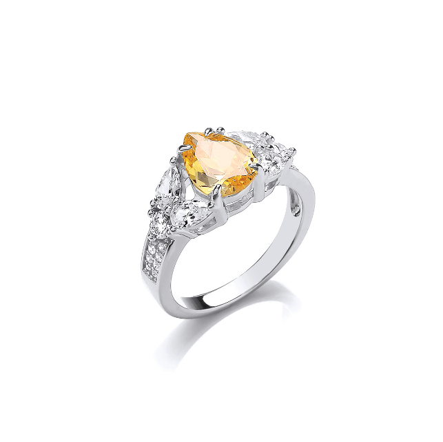 Silver Reminiscent Citrine Teardrop Ring Ring Cavendish French