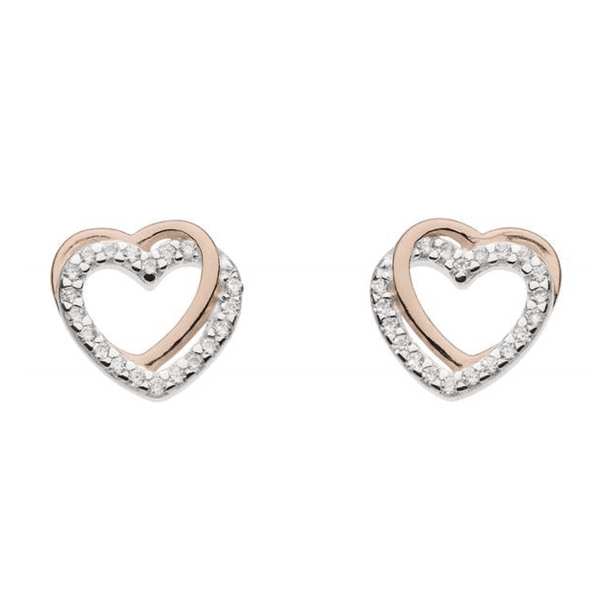 Silver rose gold CZ open heart stud earrings Earrings DEW