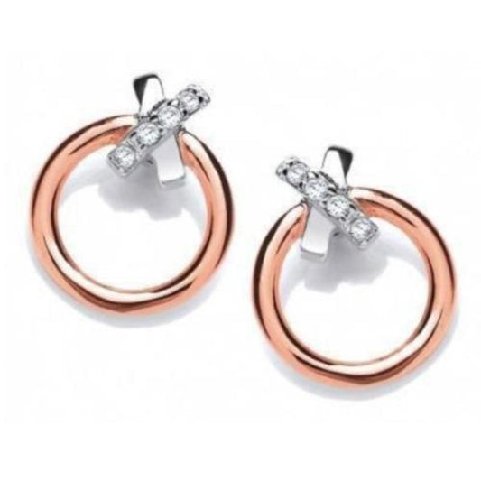 Silver rose gold hoop and cubic zirconia kiss earrings Earrings Cavendish French