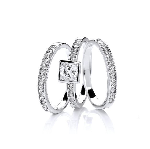 Silver Triple Stacker Ring with Cubic Zirconia Ring Cavendish French