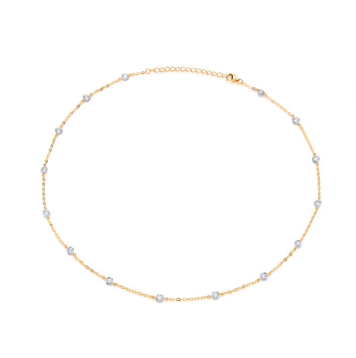 Silver, Gold & Cubic Zirconia Solitaires Necklace Necklace Cavendish French