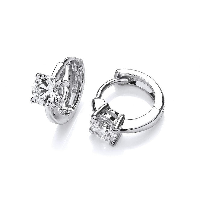 Small Silver Solitaire Huggie Earrings Earrings Cavendish French