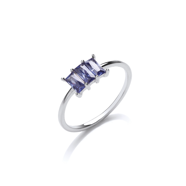 Silver Trio Grande with Tanzanite Cubic Zirconia Ring Cavendish French   