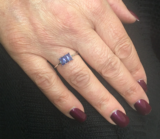 Silver Trio Grande with Tanzanite Cubic Zirconia Ring Cavendish French   