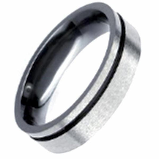 Zirconium flat court 5mm band with offset narrow black groove Ring G H Moore