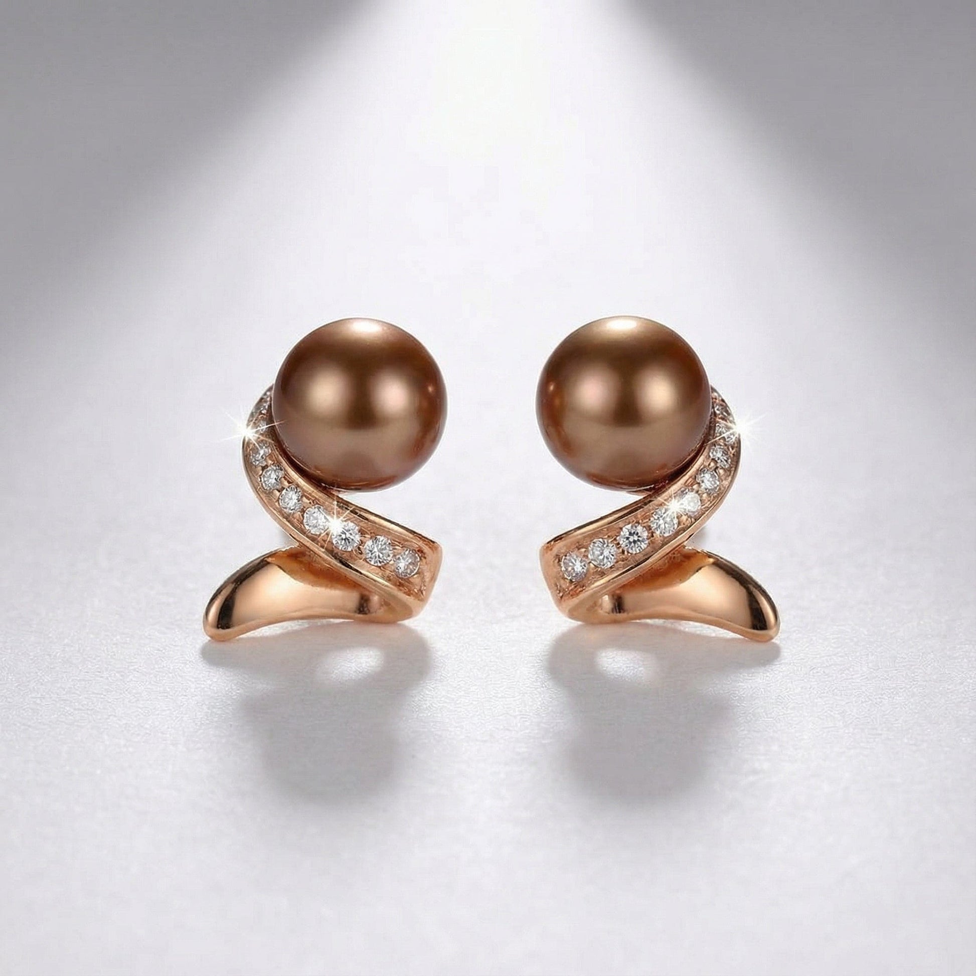 14ct Rose gold & chocolate pearl earrings with a twist of diamonds Earrings Breuning