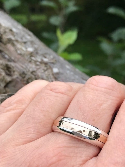 Silver & 9ct Gold triple mixed metal band Ring Church House   