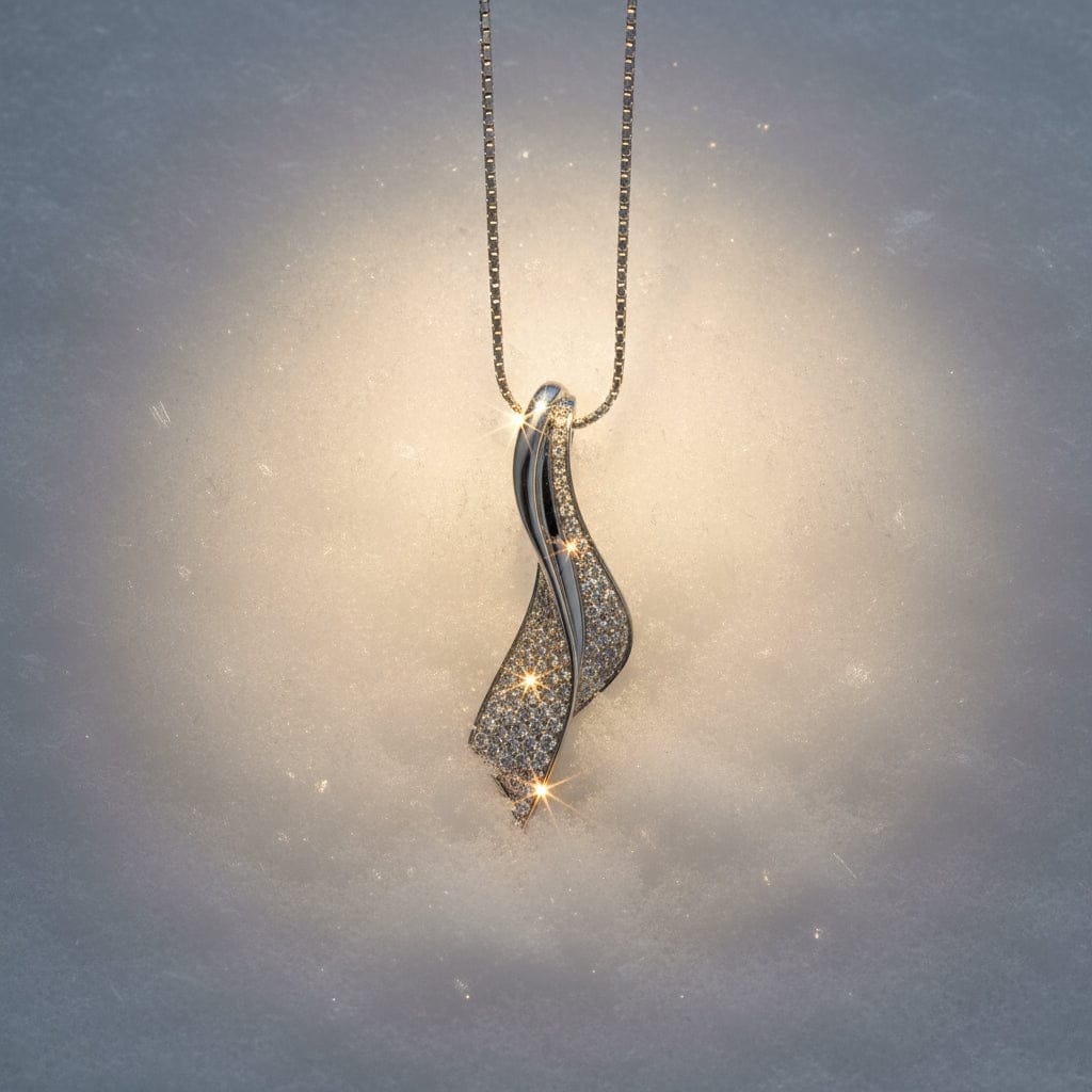 18ct White Gold 1.00ct diamond covered ribbon pendant Pendant Breuning