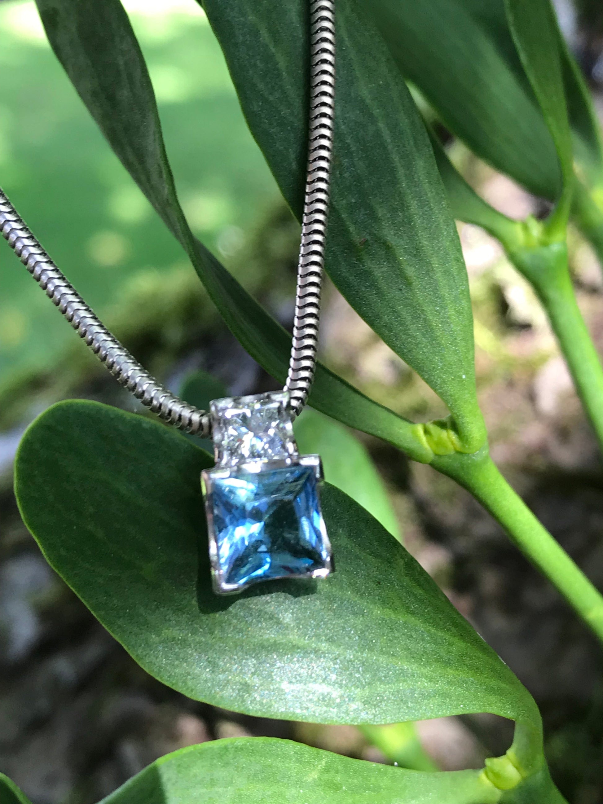 18ct white gold and aquamarine and diamond pendant Pendant Wharton