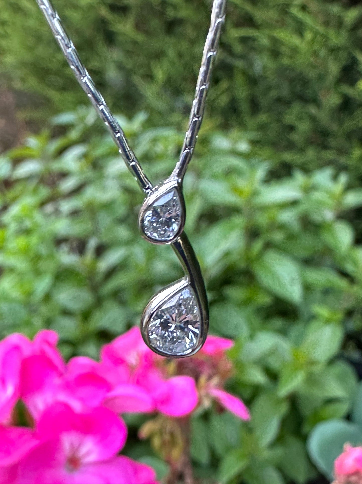 18ct white gold double pear diamond pendant Pendant Wharton