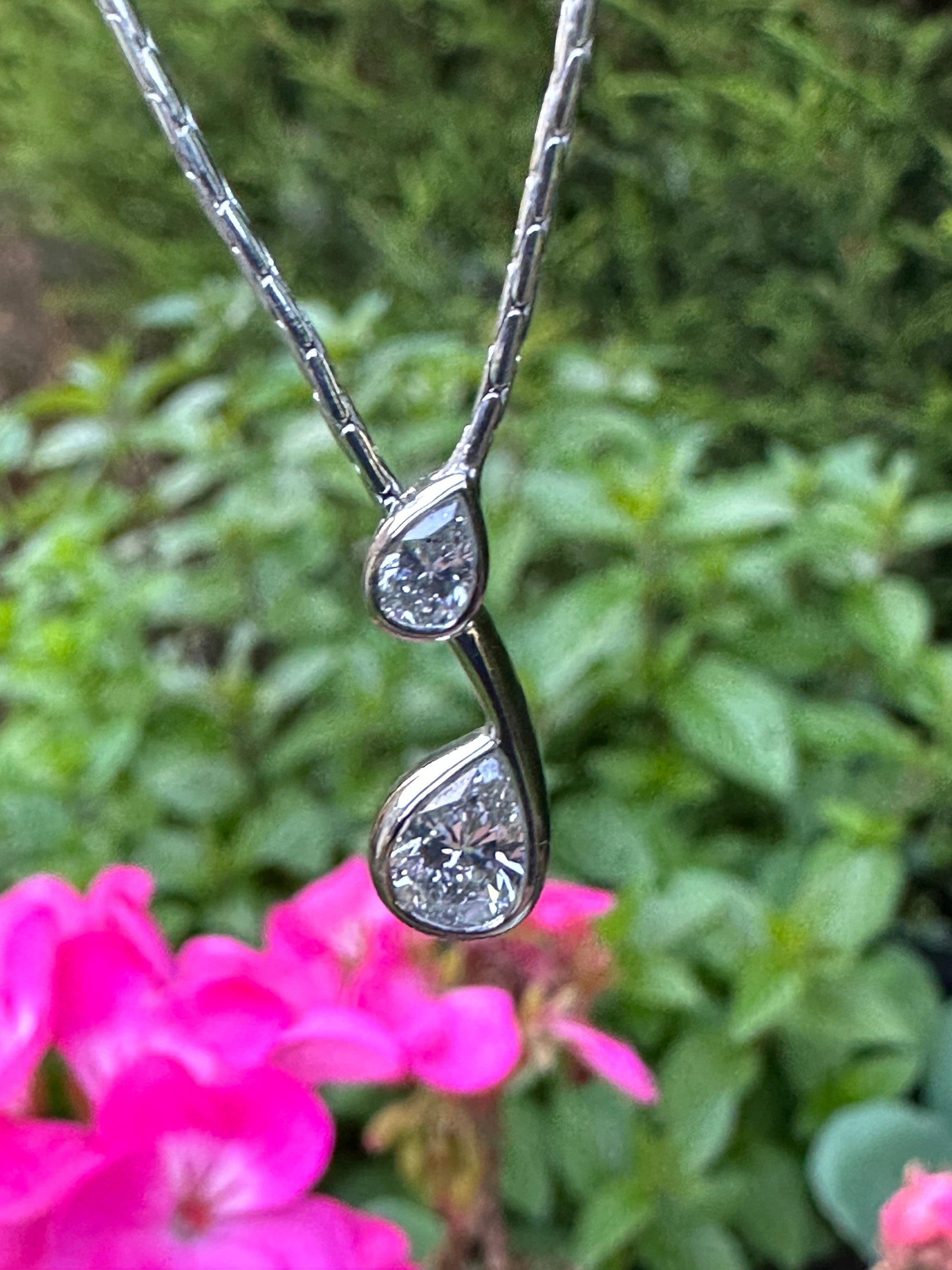 18ct white gold double pear diamond pendant Pendant Wharton