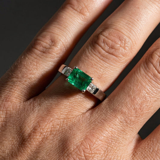 18ct White gold emerald and diamond trilogy ring Ring Buchwald