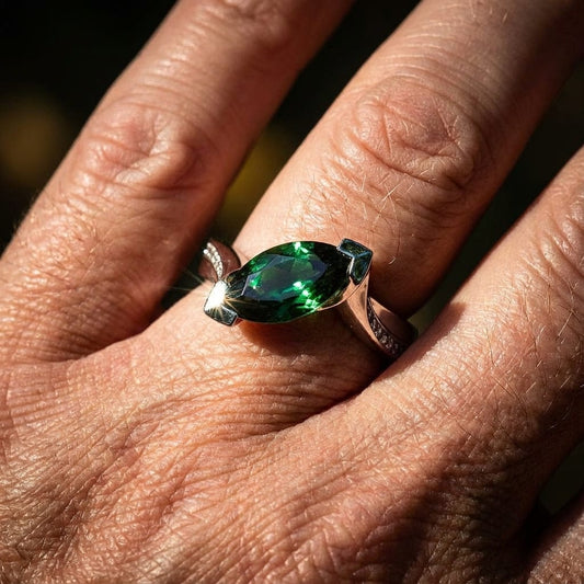 18ct white gold green tourmaline and diamond ring Ring Hans Rivoir