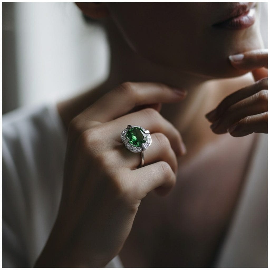 18ct White gold oval green tourmaline and diamond ring Ring Rock Lobster