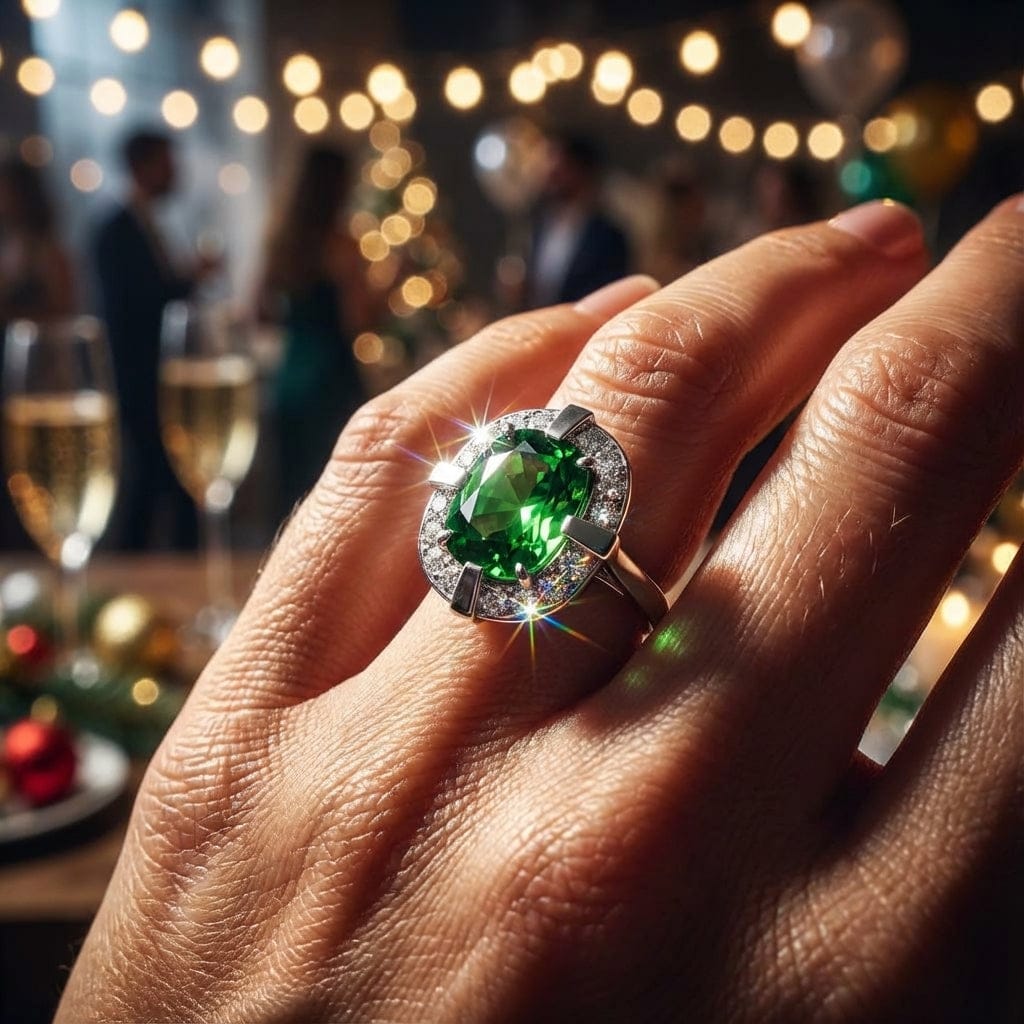 18ct White gold oval green tourmaline and diamond ring Ring Rock Lobster