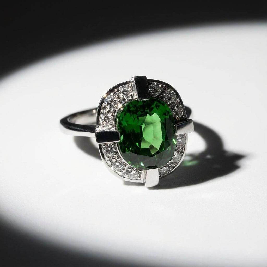 18ct White gold oval green tourmaline and diamond ring Ring Rock Lobster