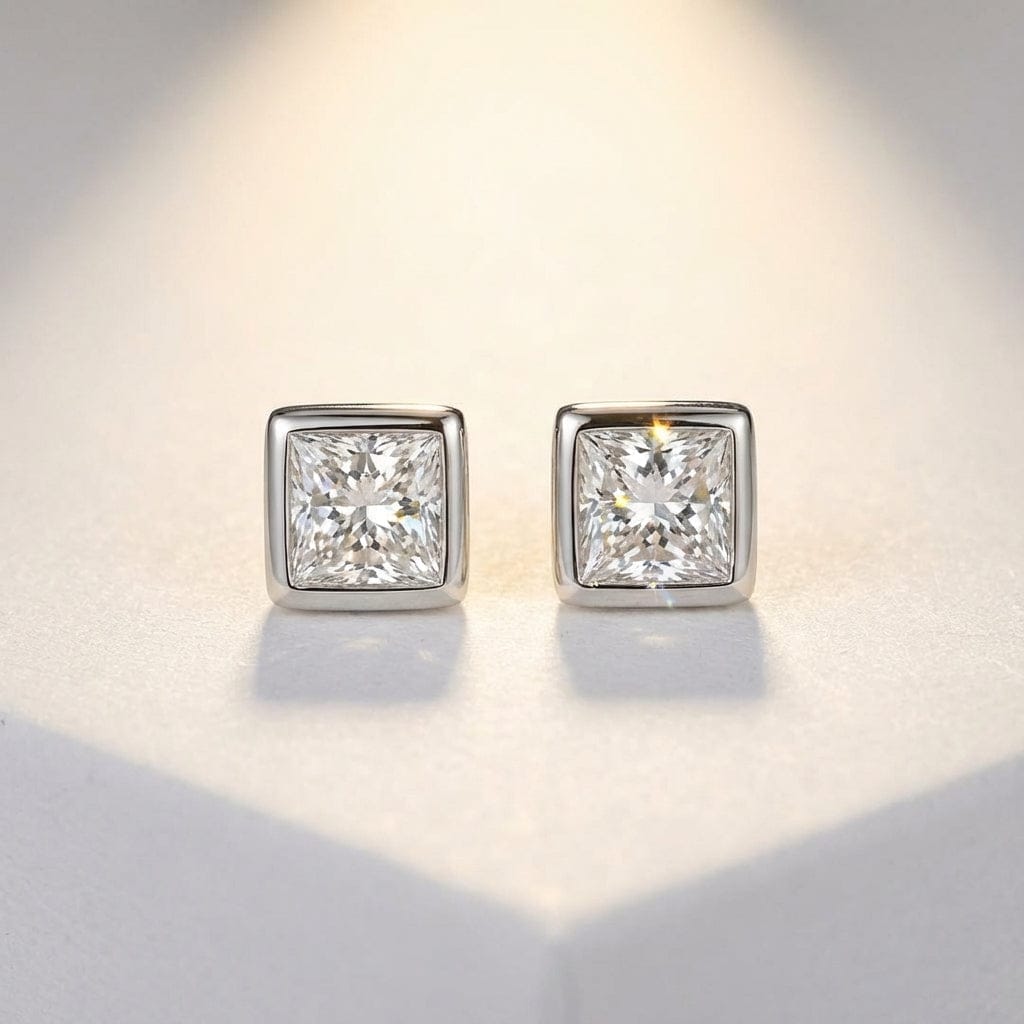 18ct white gold princess cut 0.40ct diamond earrings with rubover setting Earrings Hans Rivoir