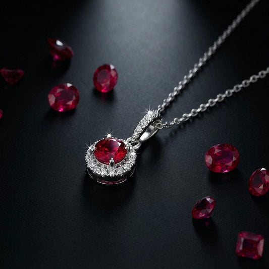 18ct white gold ruby and diamond halo pendant Pendant Rock Lobster