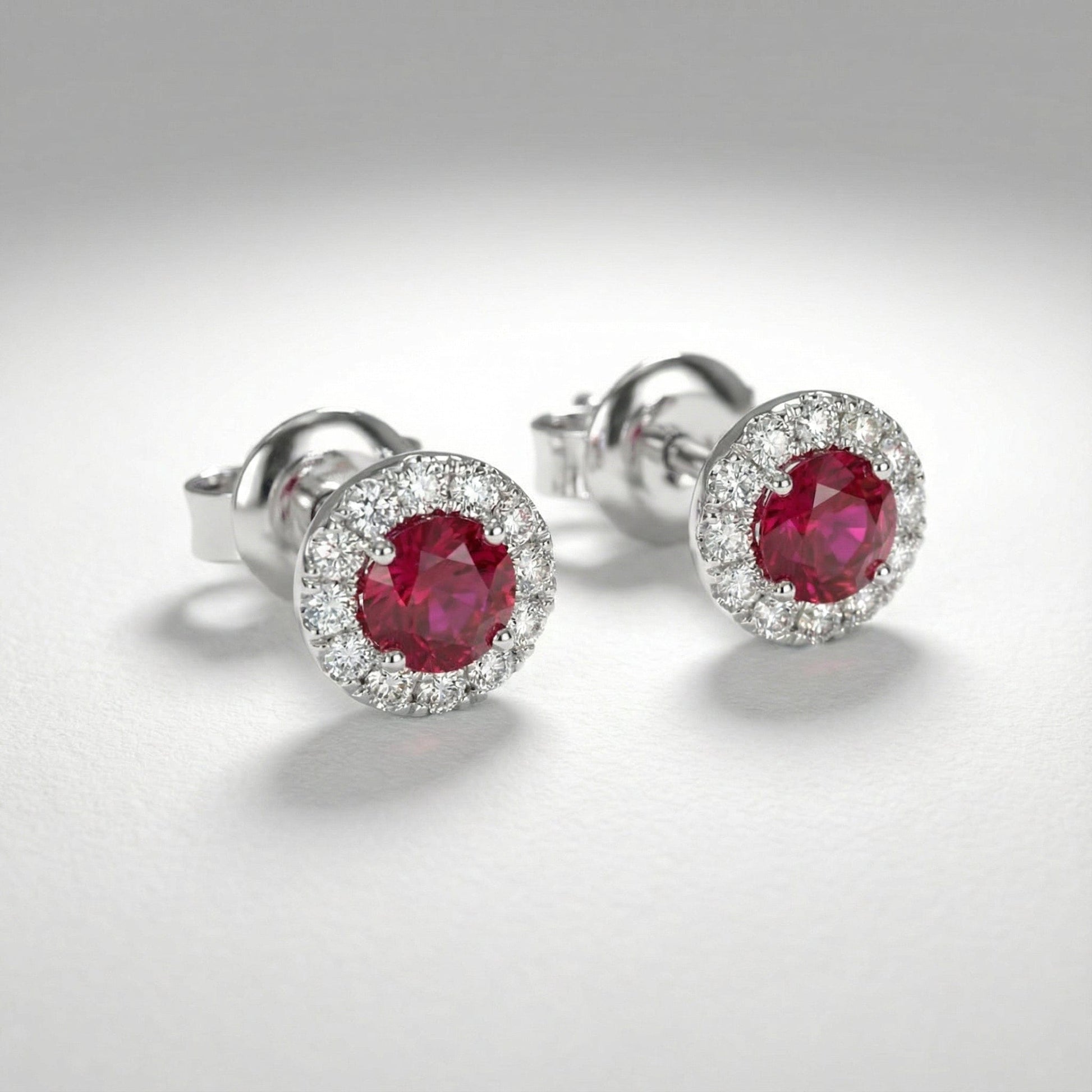 18ct white gold ruby and diamond halo stud earrings Earrings Rock Lobster