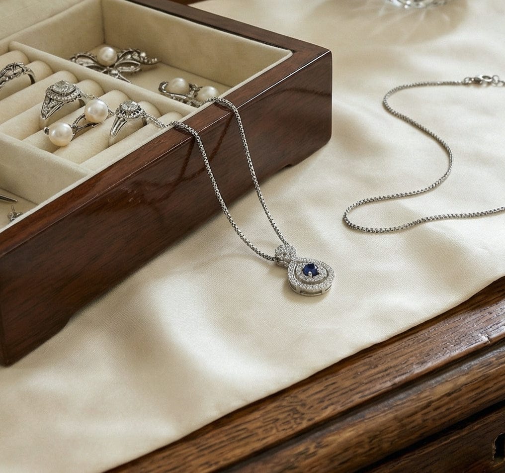 18ct white gold sapphire and diamond halo style necklace Pendant Rock Lobster