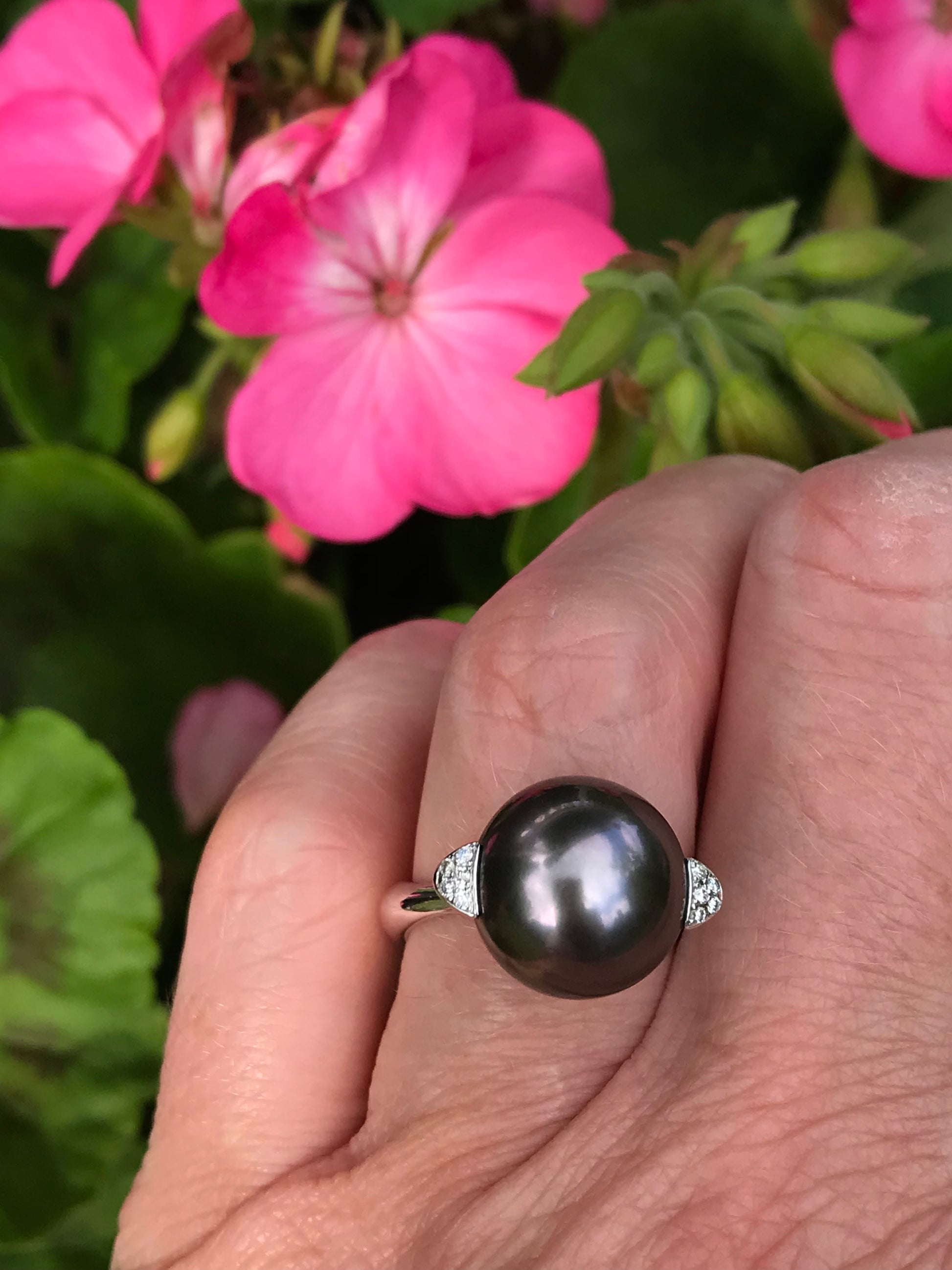 18ct white gold tahitian pearl and diamond ring Ring Gellner