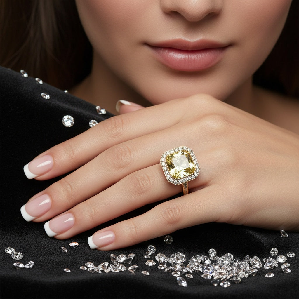 Ring 18ct yellow gold & diamond ring set with a champagne beryl and mandarin garnets.