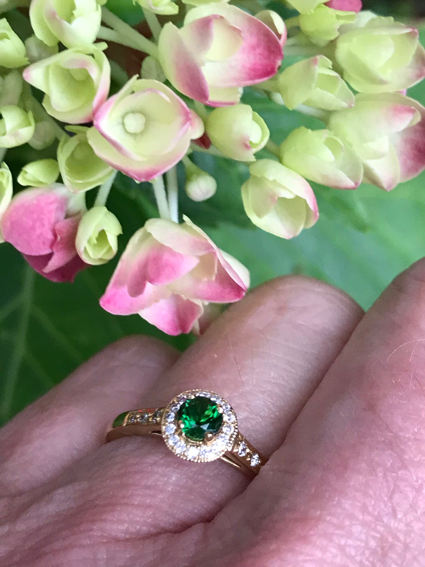 18ct yellow gold green tourmaline and diamond cluster ring Ring Rock Lobster