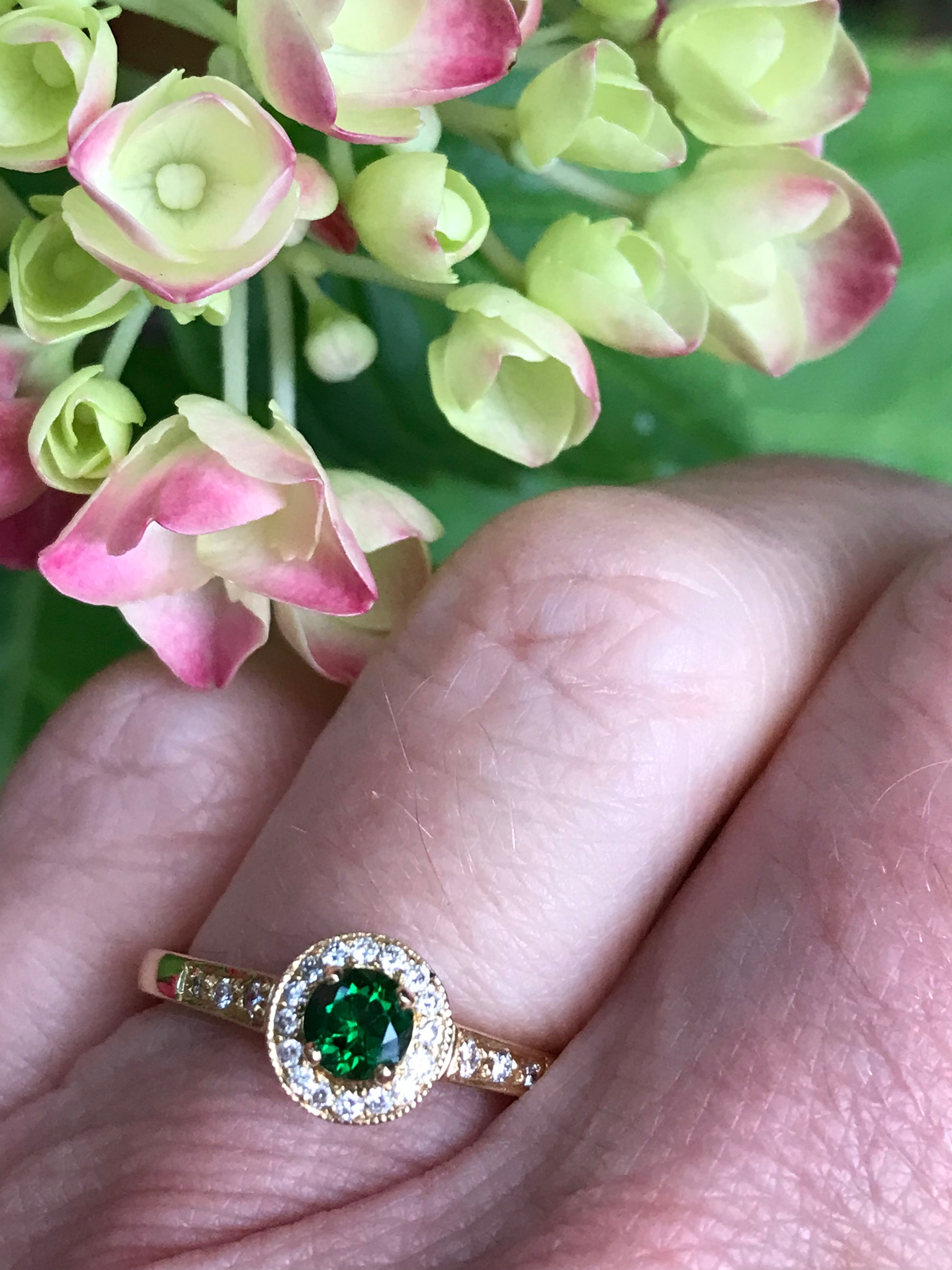 18ct yellow gold green tourmaline and diamond cluster ring Ring Rock Lobster