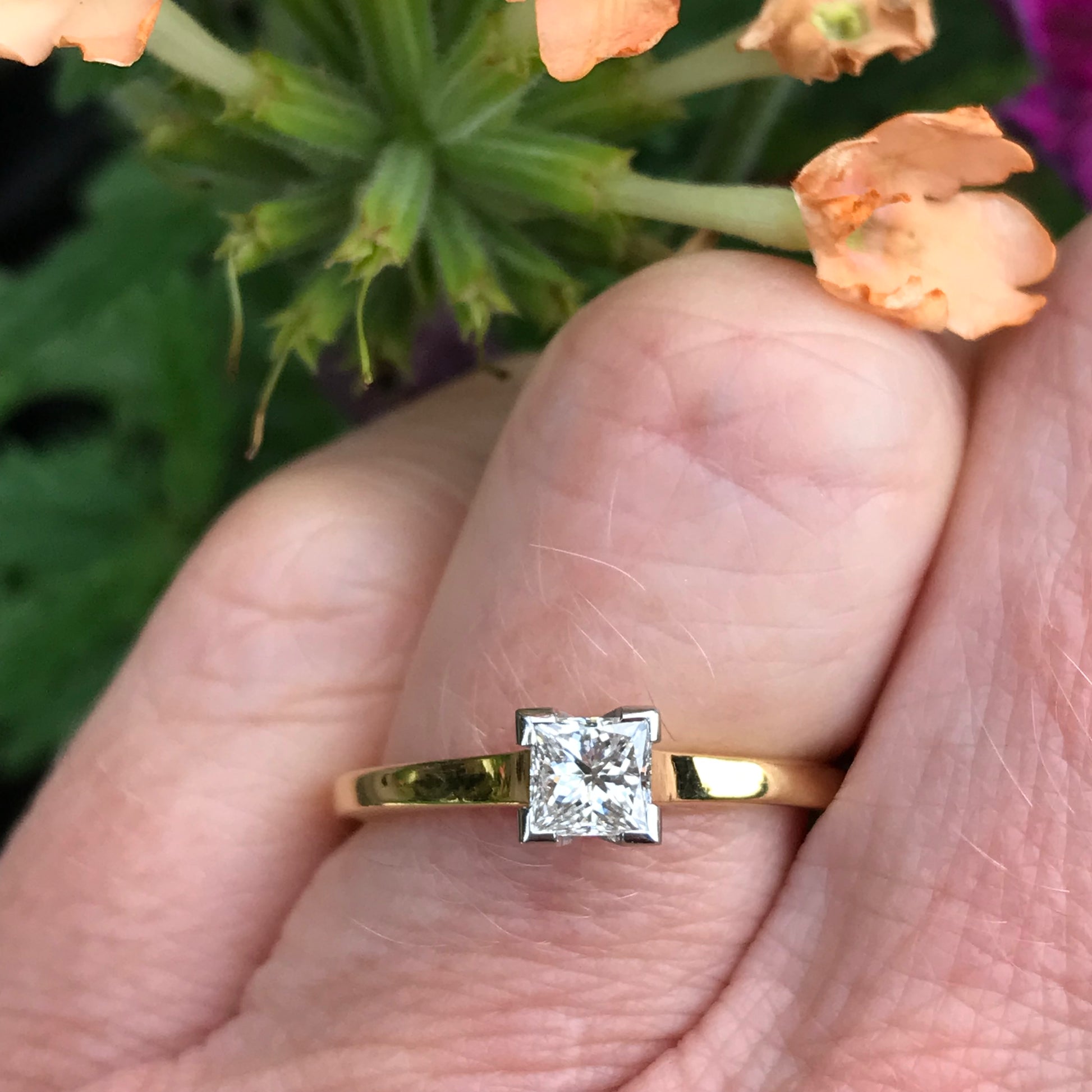 18ct yellow gold platinum princess 0.44ct natural diamond ring Ring Rock Lobster