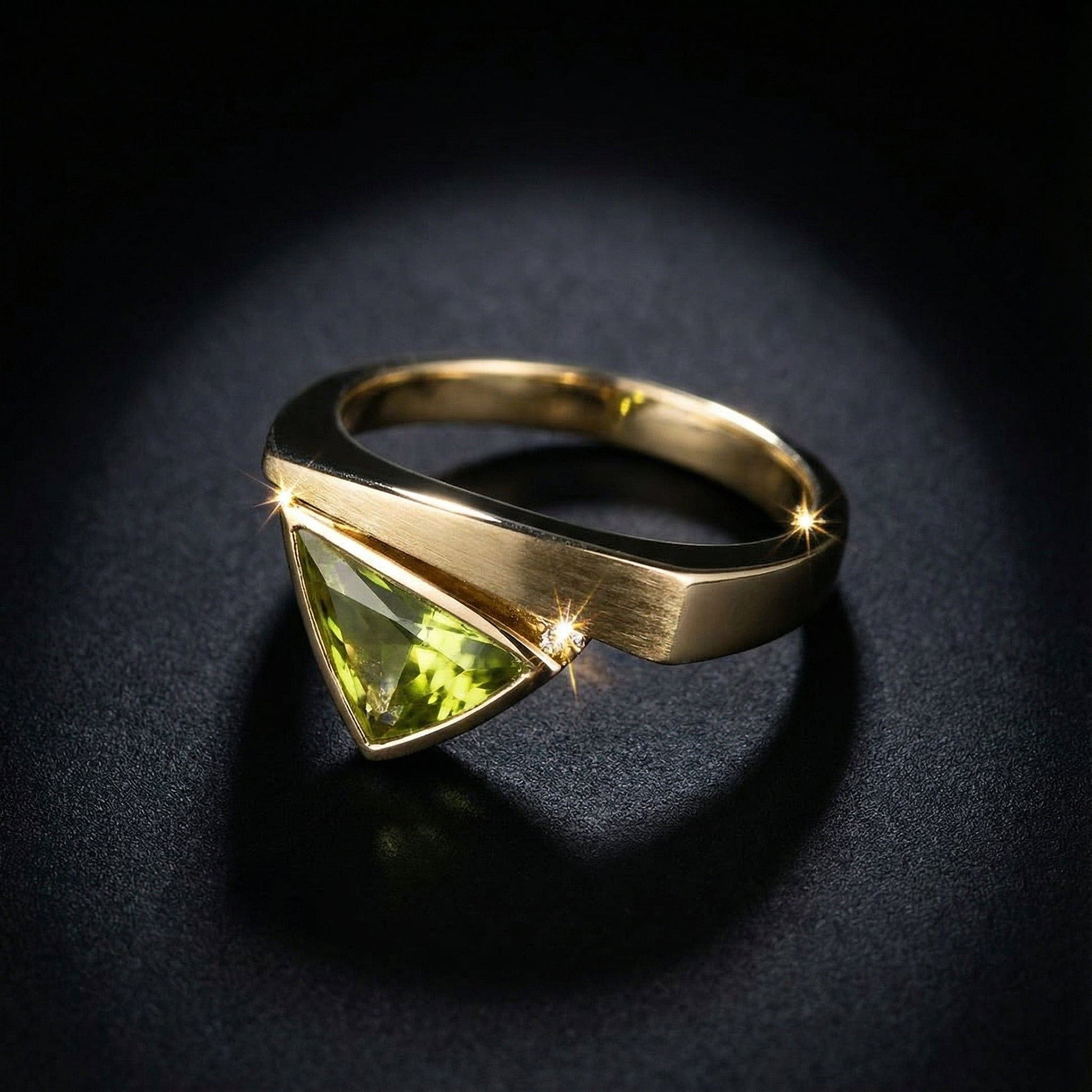 18ct yellow gold triangular shaped peridot ring Ring Cede