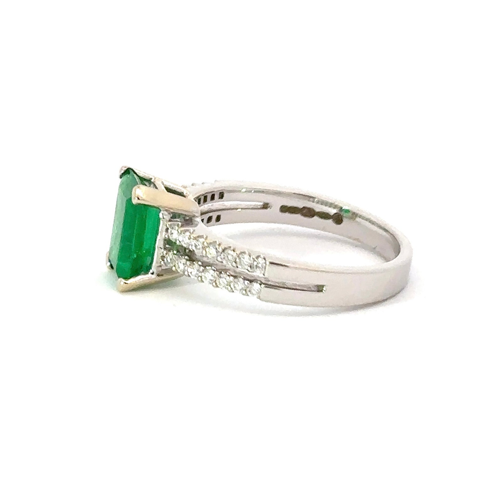 18ct White gold emerald and diamond ring with split shoulders Ring Rock Lobster   