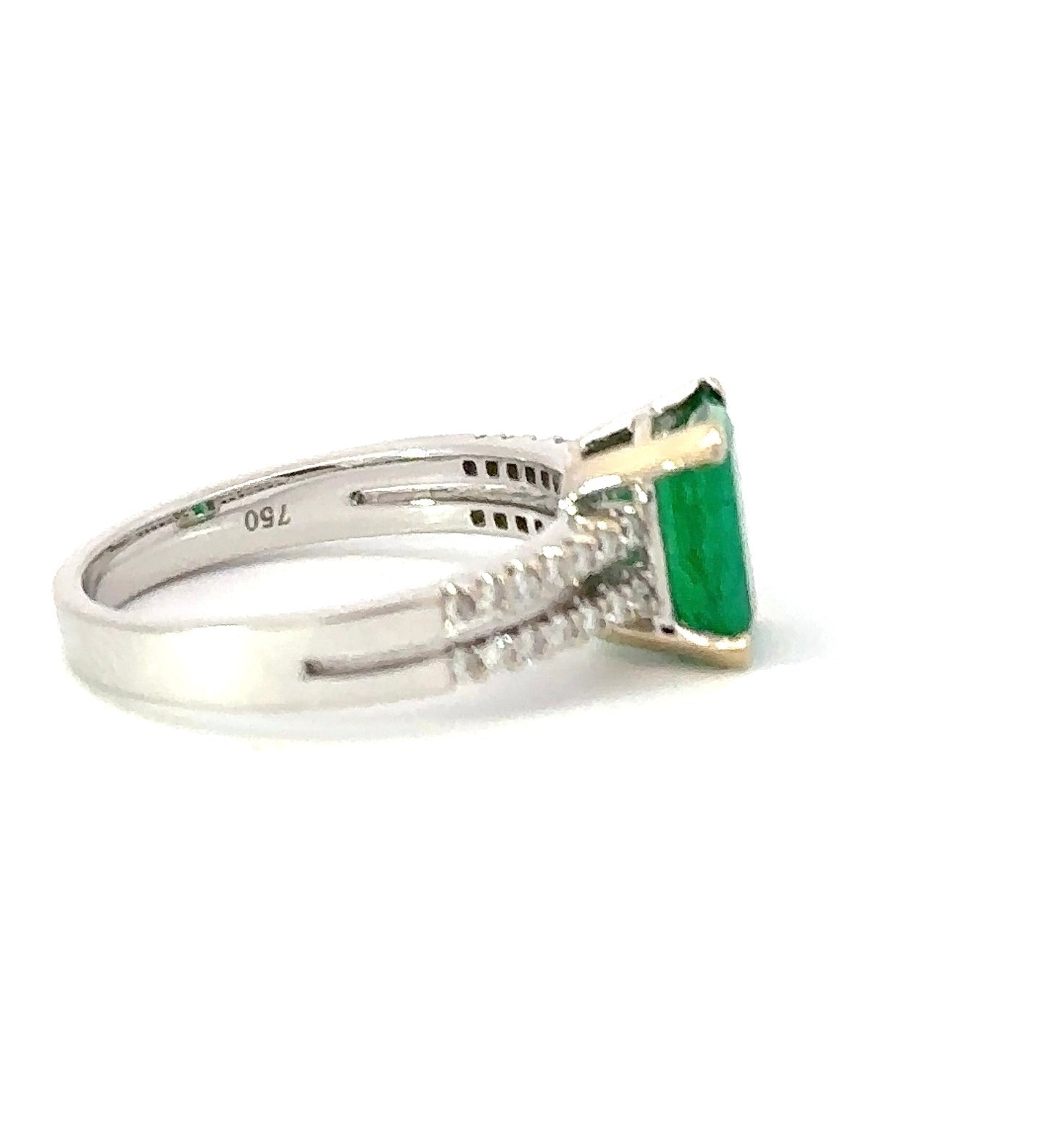 18ct White gold emerald and diamond ring with split shoulders Ring Rock Lobster   