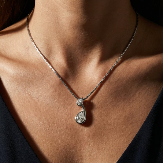 18ct white gold double pear diamond pendant Pendant Wharton