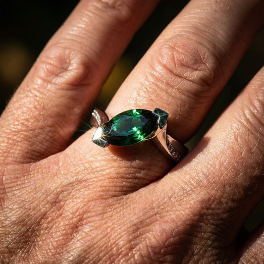 18ct white gold green tourmaline and diamond ring - Rock Lobster Jewellery