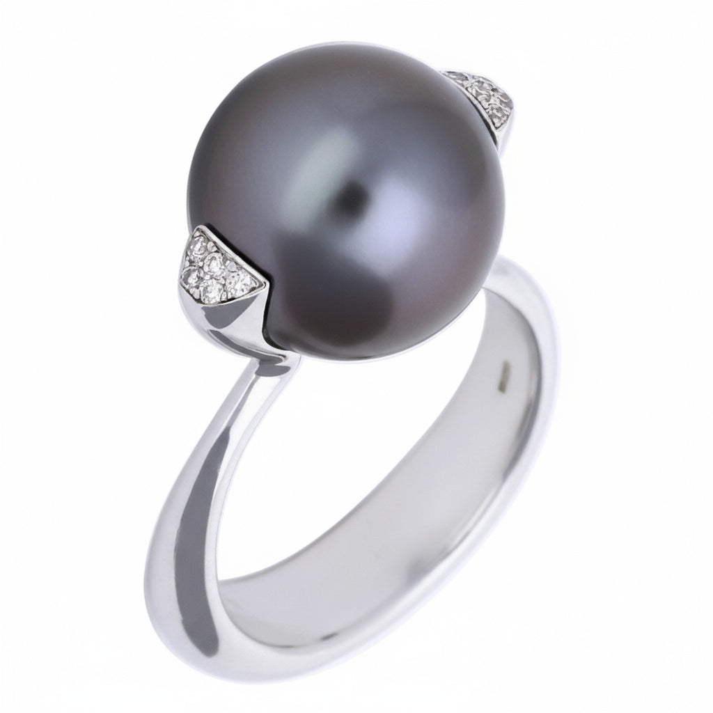 18ct white gold tahitian pearl and diamond ring Ring Gellner