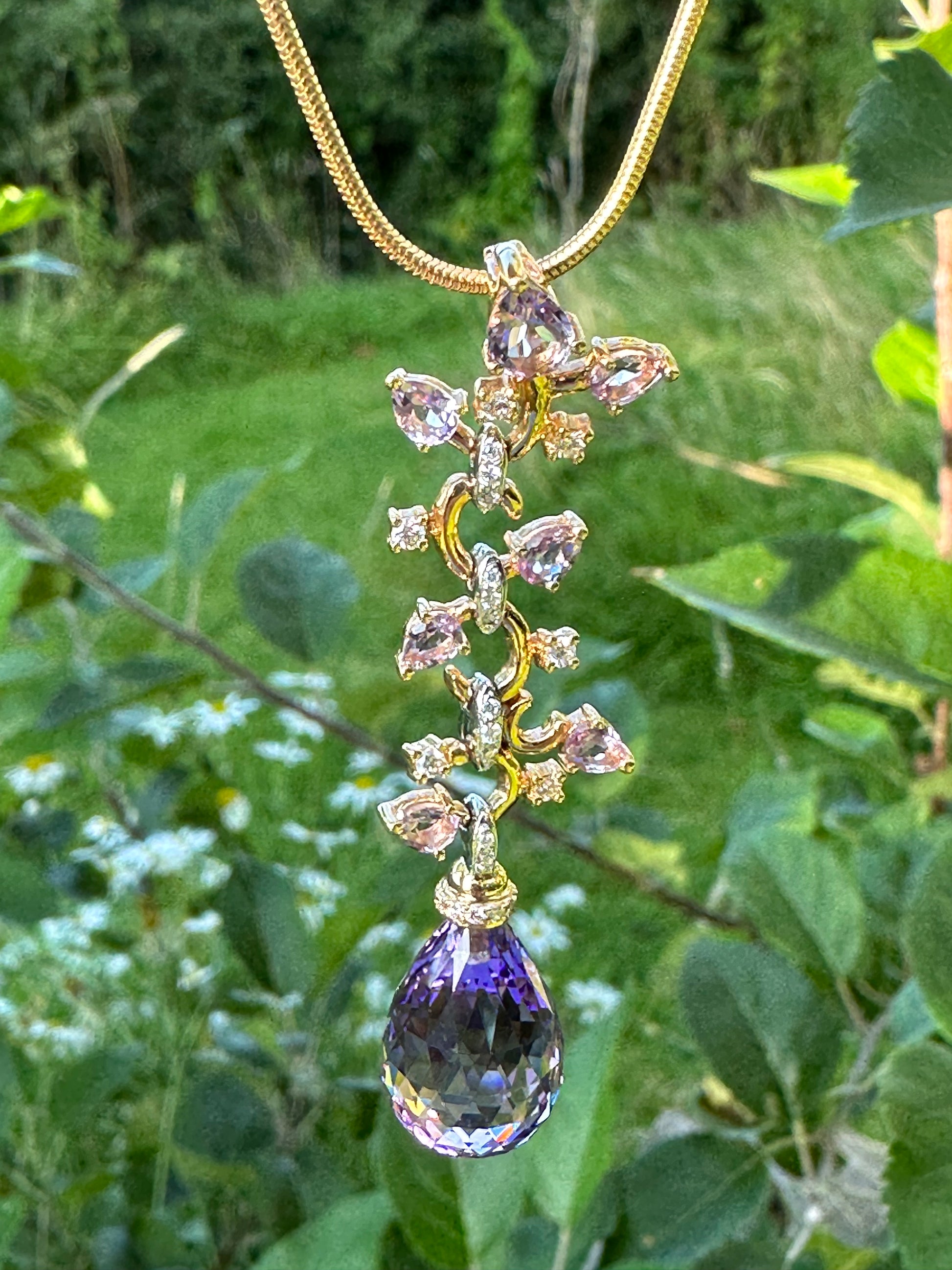 Buchwald 18ct rose gold amethyst briollette and diamond floral pendant Pendant Buchwald   