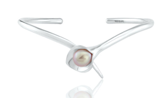 Amanda Cox Silver medium white pearl calla lily bangle Bangle Amanda Cox