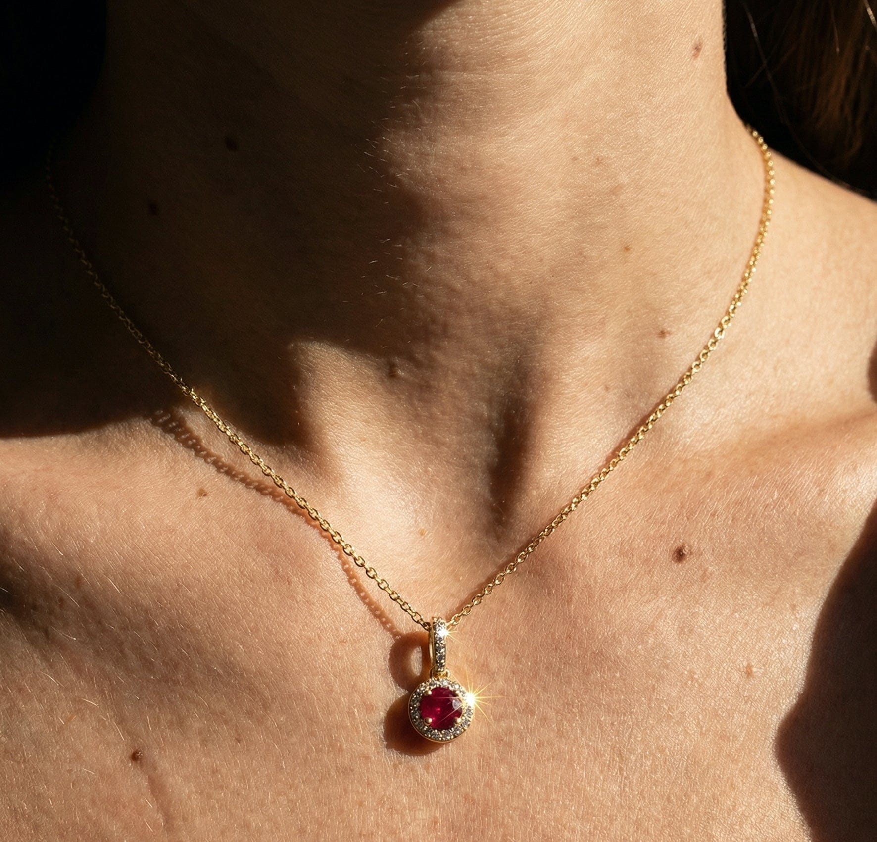9ct gold ruby & diamond round drop necklace Pendant Amore
