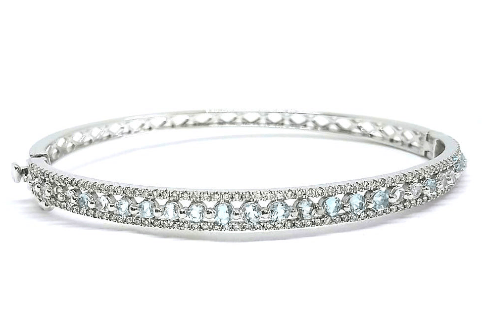 9ct White gold Diamond and Aquamarine Bangle Bangles NB Diamonds