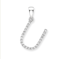 9ct white gold diamond initial pendants A-Z Necklace Stubbs U