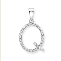 9ct white gold diamond initial pendants A-Z Necklace Stubbs Q