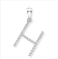 9ct white gold diamond initial pendants A-Z Necklace Stubbs H