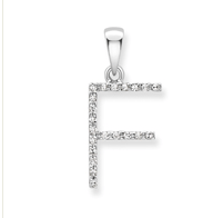 9ct white gold diamond initial pendants A-Z Necklace Stubbs F